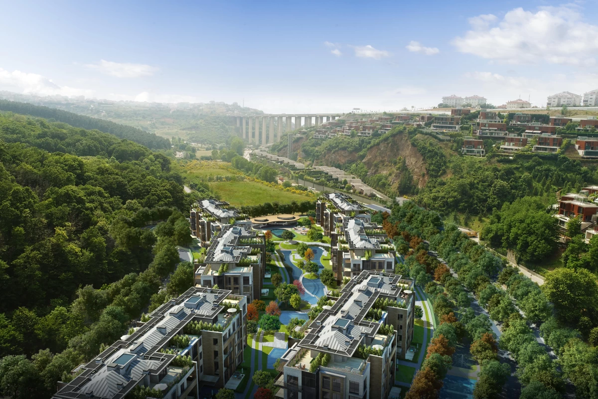 aerial-view-of-the-exceptional-residences-surrounded-by-beautiful-forests-in-a-sunny-and-bright-day