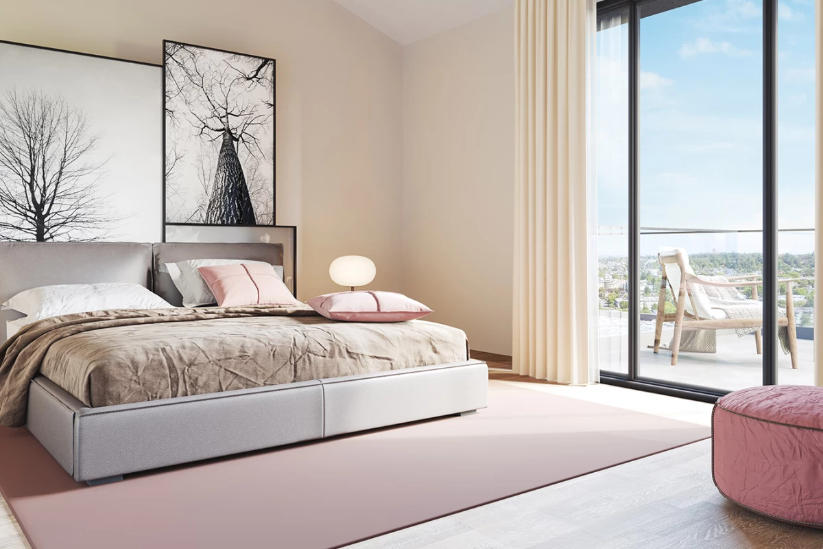 interior-view-of-the-pretty-and-modern-bedroom-designed-with-pink-shades-and-having-a-balcony-behind-the-full-window