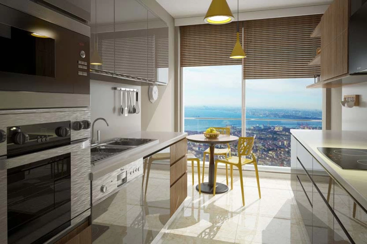 interior-view-of-the-sea-view-and-luminous-kitchen-designed-with-mink-cupboards-quality-appliances-and-yellow-accessories