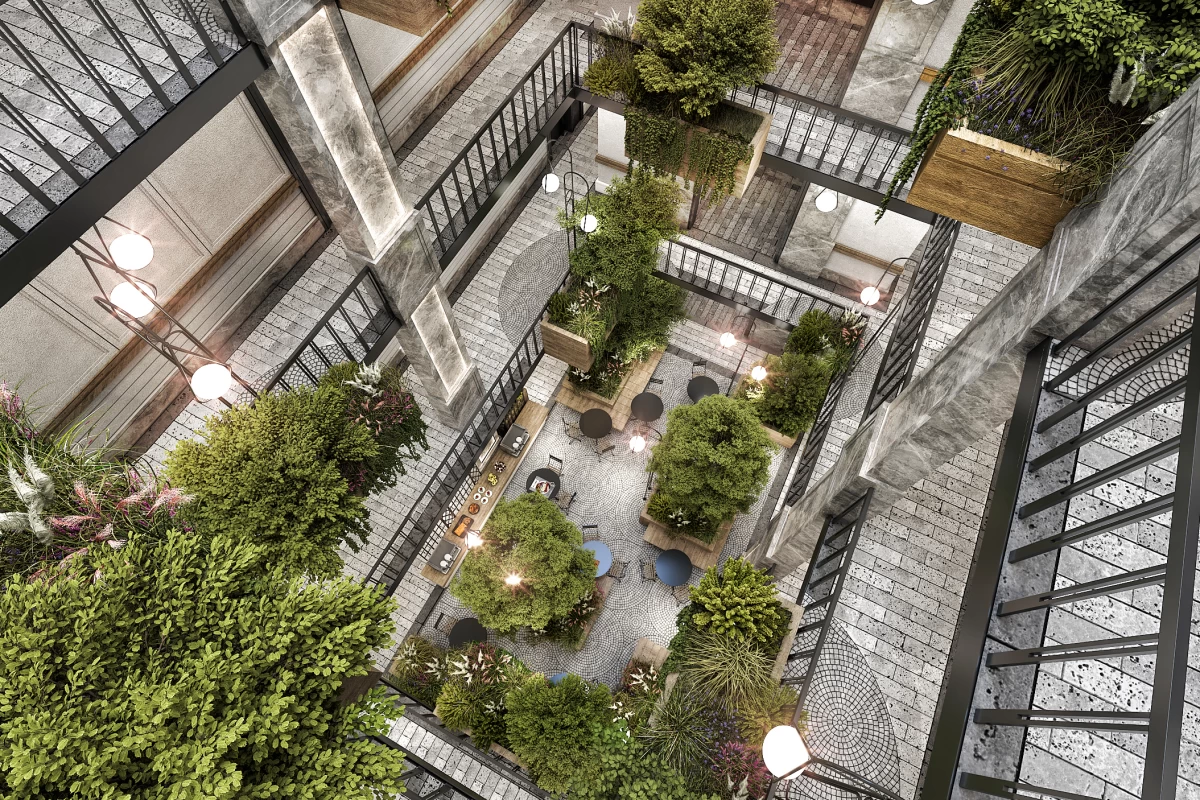 bird\\\\\\\'s-eye-view-of-the-residential-building-project-including-an-arbor-inside-the-private-garden-for-its-exclusive-residents